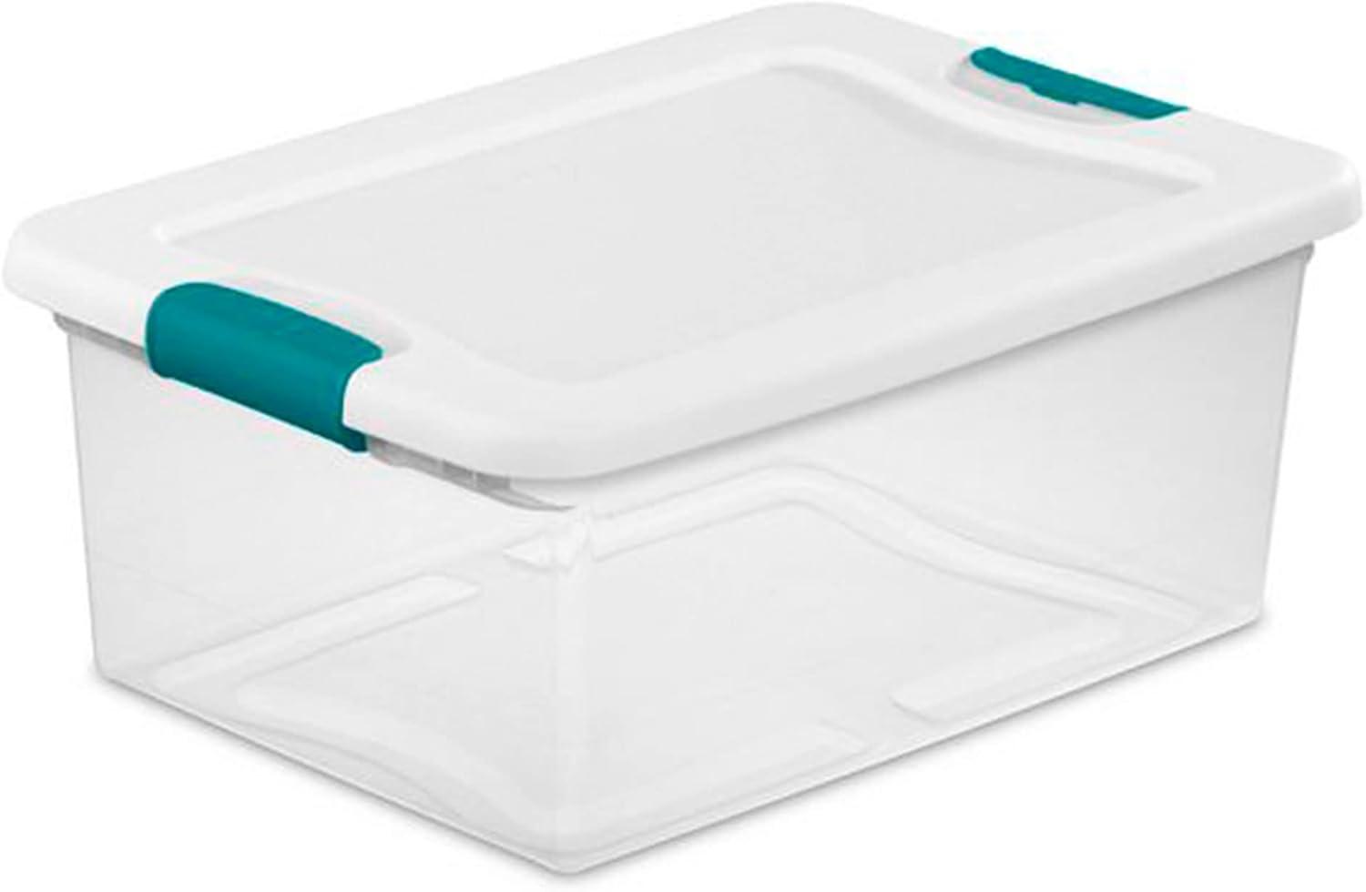 imageSterilite 15 Qt Stackable Storage Box with Latching Lid 12 Pack Bundled with 6 Qt Plastic Organizing Bin with Latch Lid 12 Pack