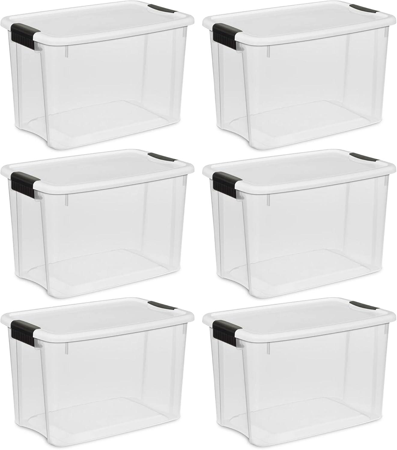 imageSterilite 30 Quart 6 Pack amp 18 Quart 6 Pack Clear Plastic Stackable Storage Container Bin Box Tote with White Latching Lid Organizing Solution
