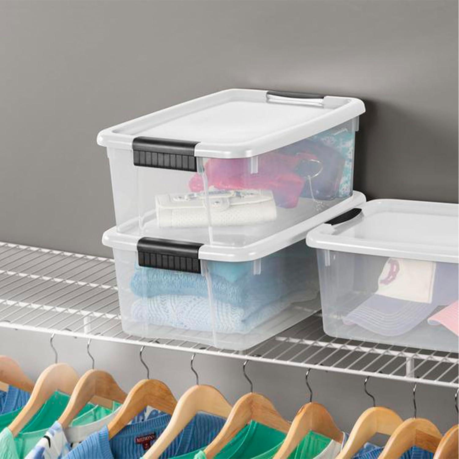 imageSterilite 30 Quart 6 Pack amp 18 Quart 6 Pack Clear Plastic Stackable Storage Container Bin Box Tote with White Latching Lid Organizing Solution