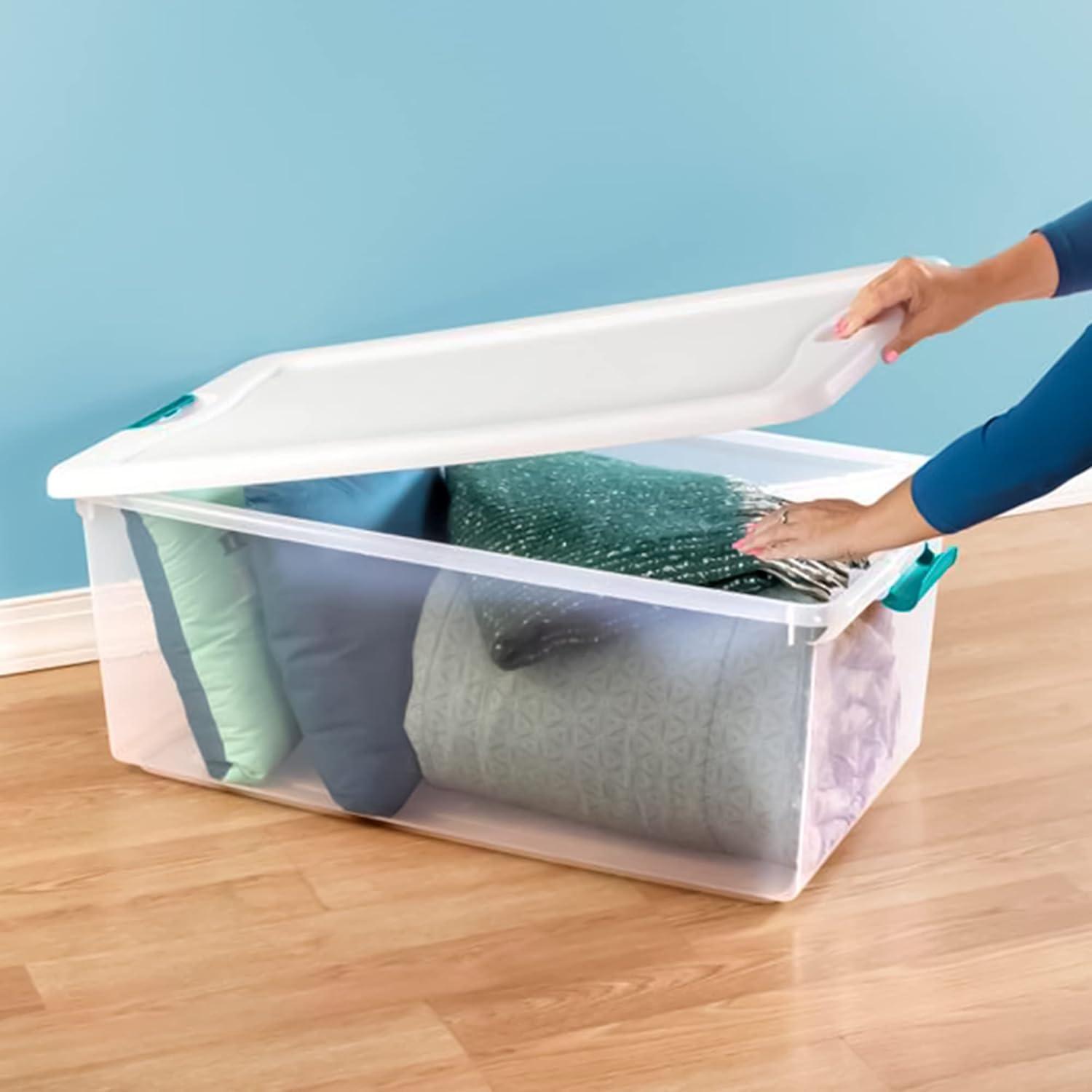 imageSterilite 4 and 6 Pack Latching Storage Bins Plastic Organizing Lidded Totes 106 Qt and 64 Qt