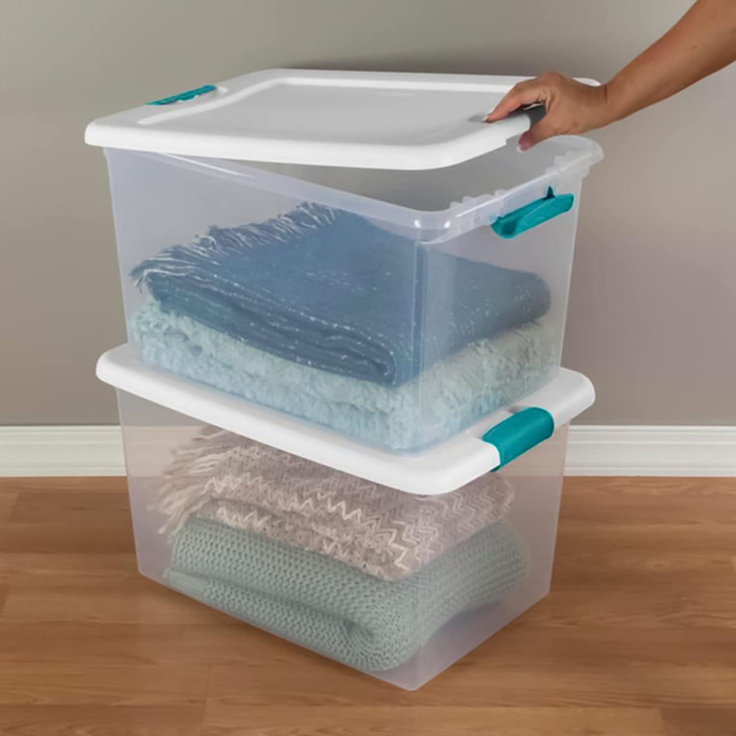 imageSterilite 4 and 6 Pack Latching Storage Bins Plastic Organizing Lidded Totes 106 Qt and 64 Qt