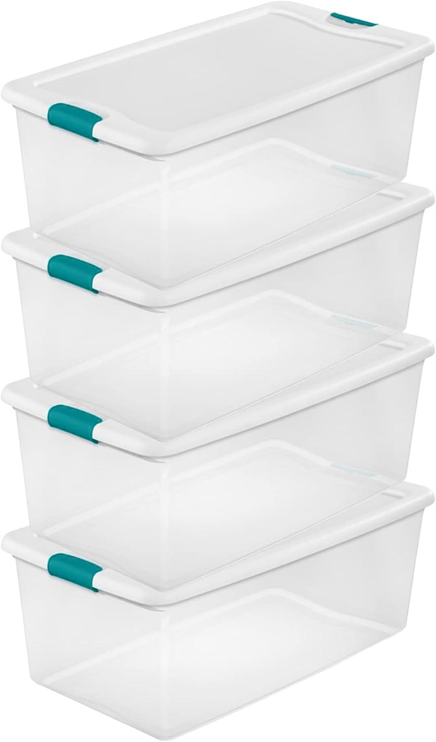 imageSterilite 4 and 6 Pack Latching Storage Bins Plastic Organizing Lidded Totes 106 Qt and 64 Qt