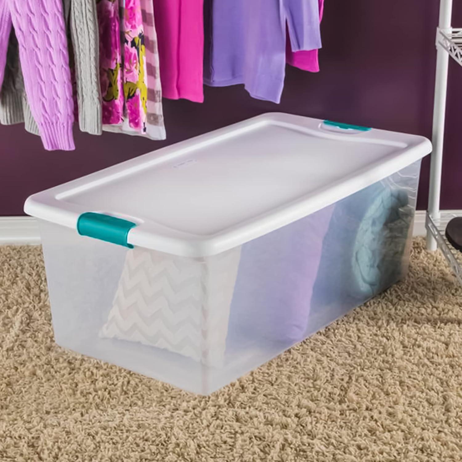 imageSterilite 4 and 6 Pack Latching Storage Bins Plastic Organizing Lidded Totes 106 Qt and 64 Qt