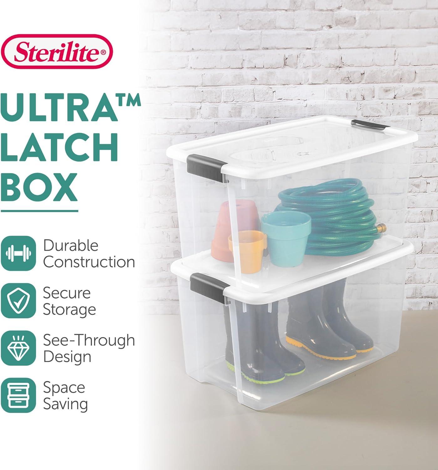 imageSterilite 4Pack Ultra Latch Storage Boxes and 6Pack Latching Totes 70 amp 64 Quart Clear HeavyDuty Organizing Containers for Closet Bathroom and Office