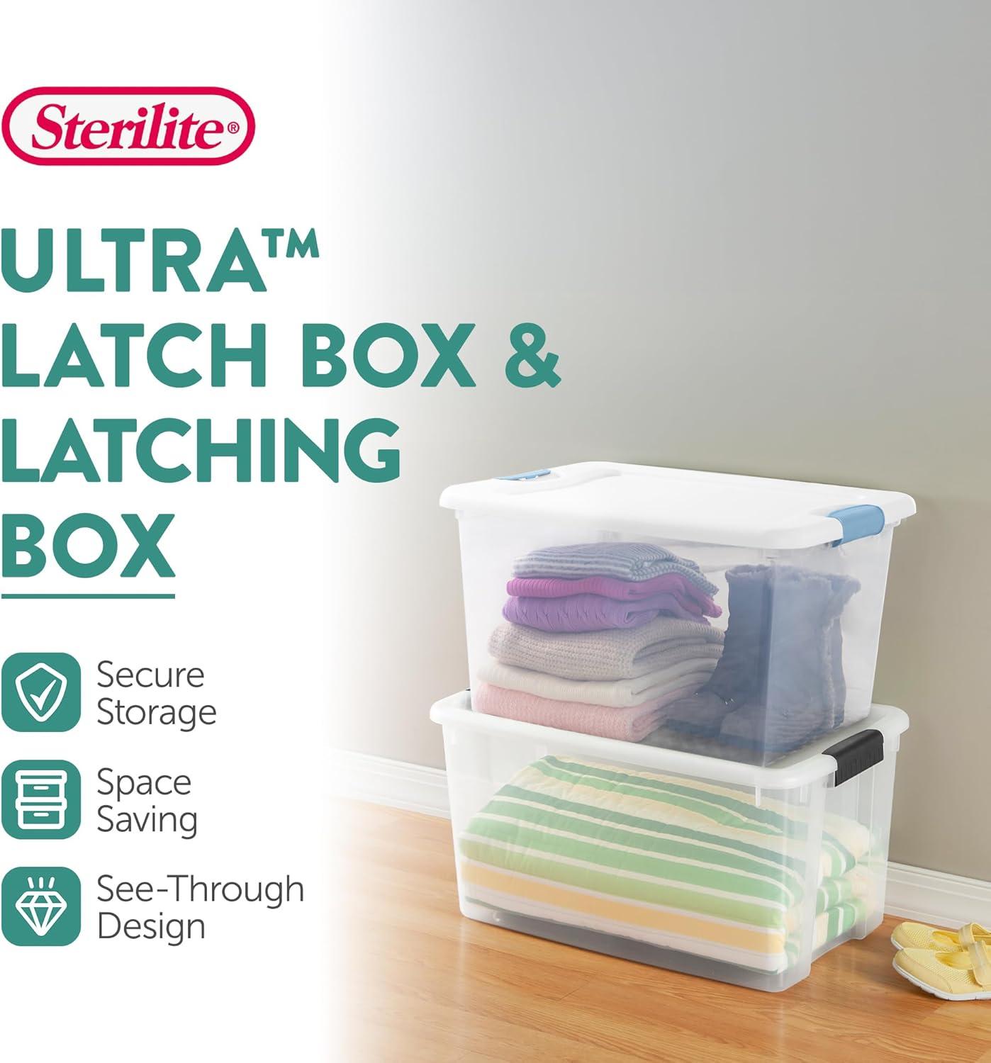 imageSterilite 4Pack Ultra Latch Storage Boxes and 6Pack Latching Totes 70 amp 64 Quart Clear HeavyDuty Organizing Containers for Closet Bathroom and Office