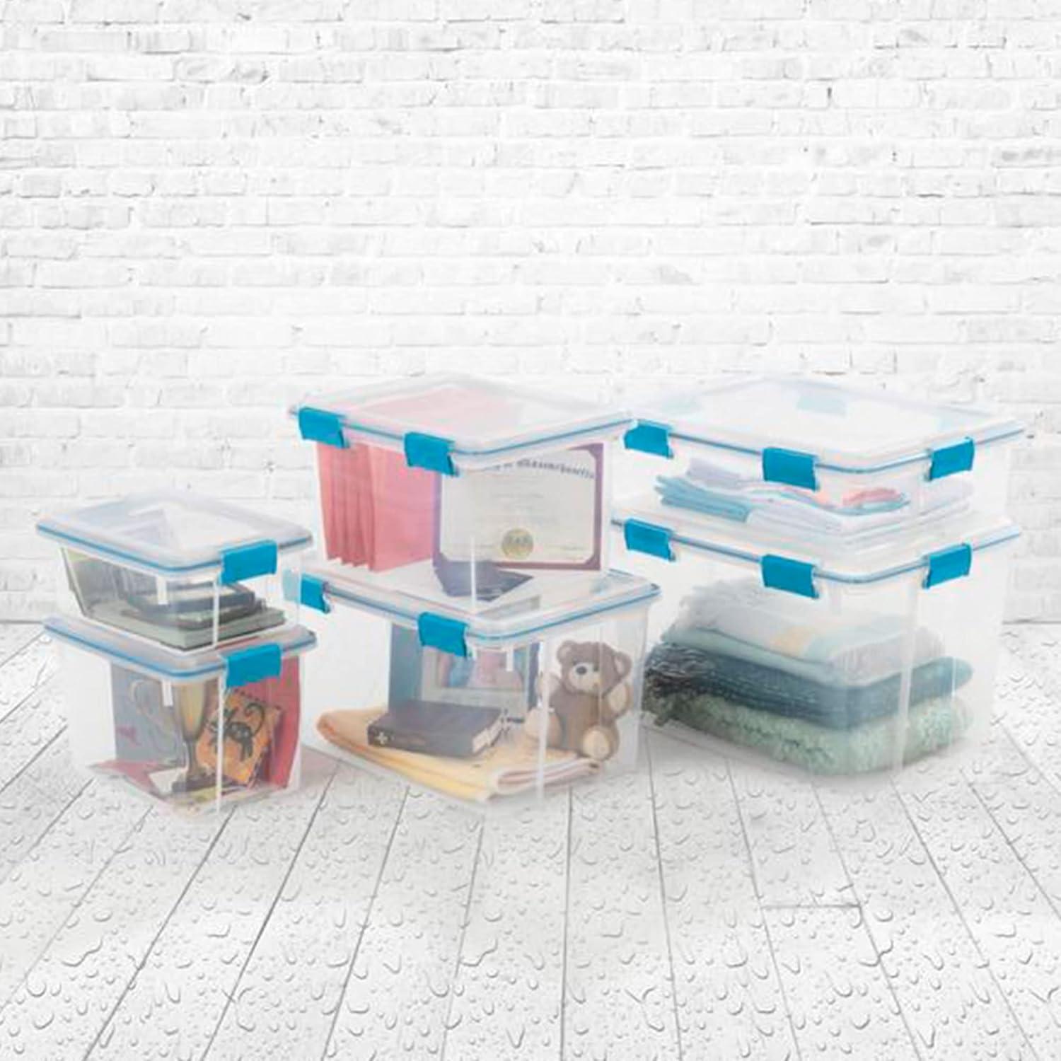 imageSterilite 54 Quart Clear Plastic Stackable Storage Container Box Bin with Air Tight Gasket Seal Latching Lid Long Term Organizing Solution 24 Pack