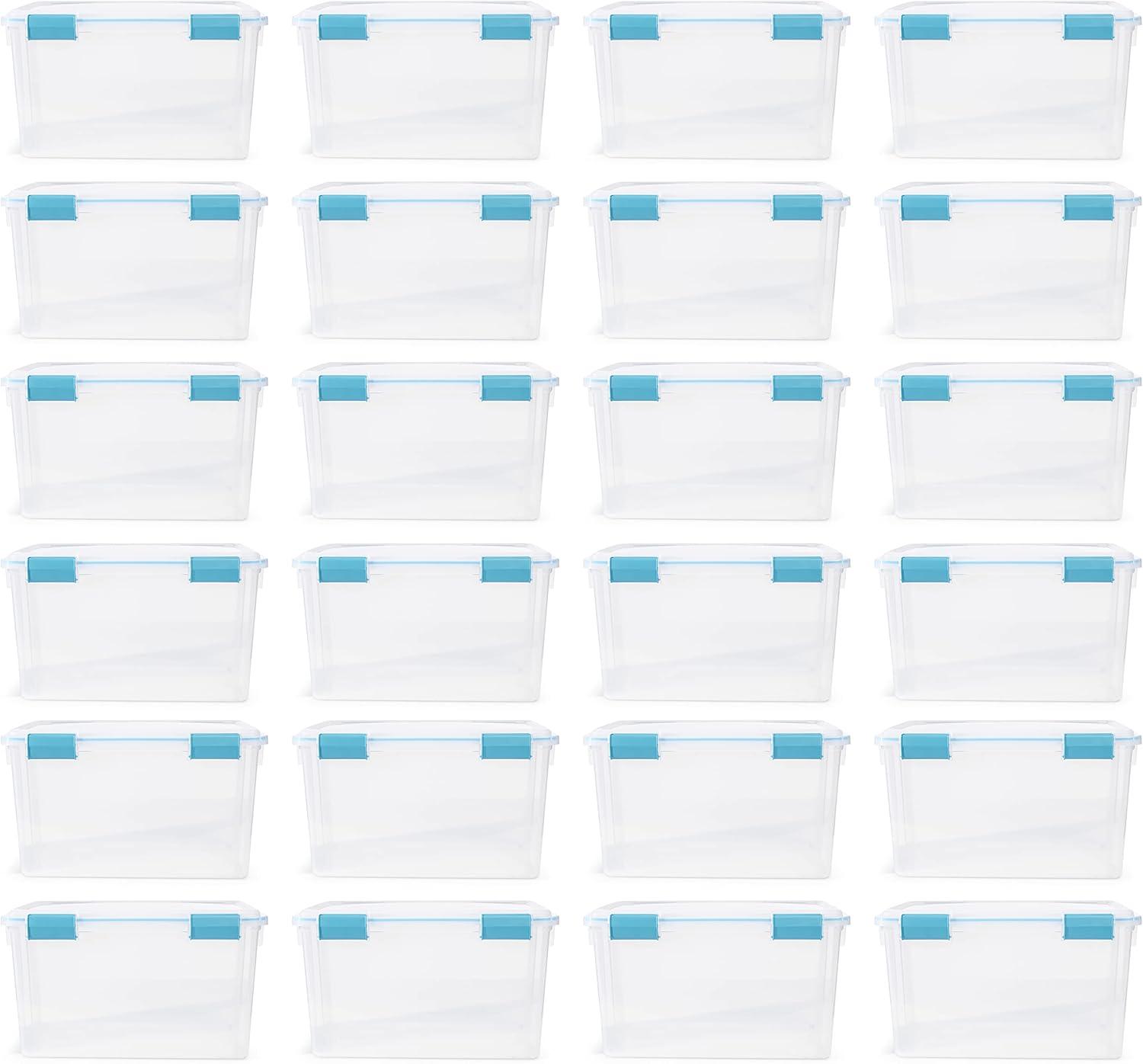 imageSterilite 54 Quart Clear Plastic Stackable Storage Container Box Bin with Air Tight Gasket Seal Latching Lid Long Term Organizing Solution 24 Pack