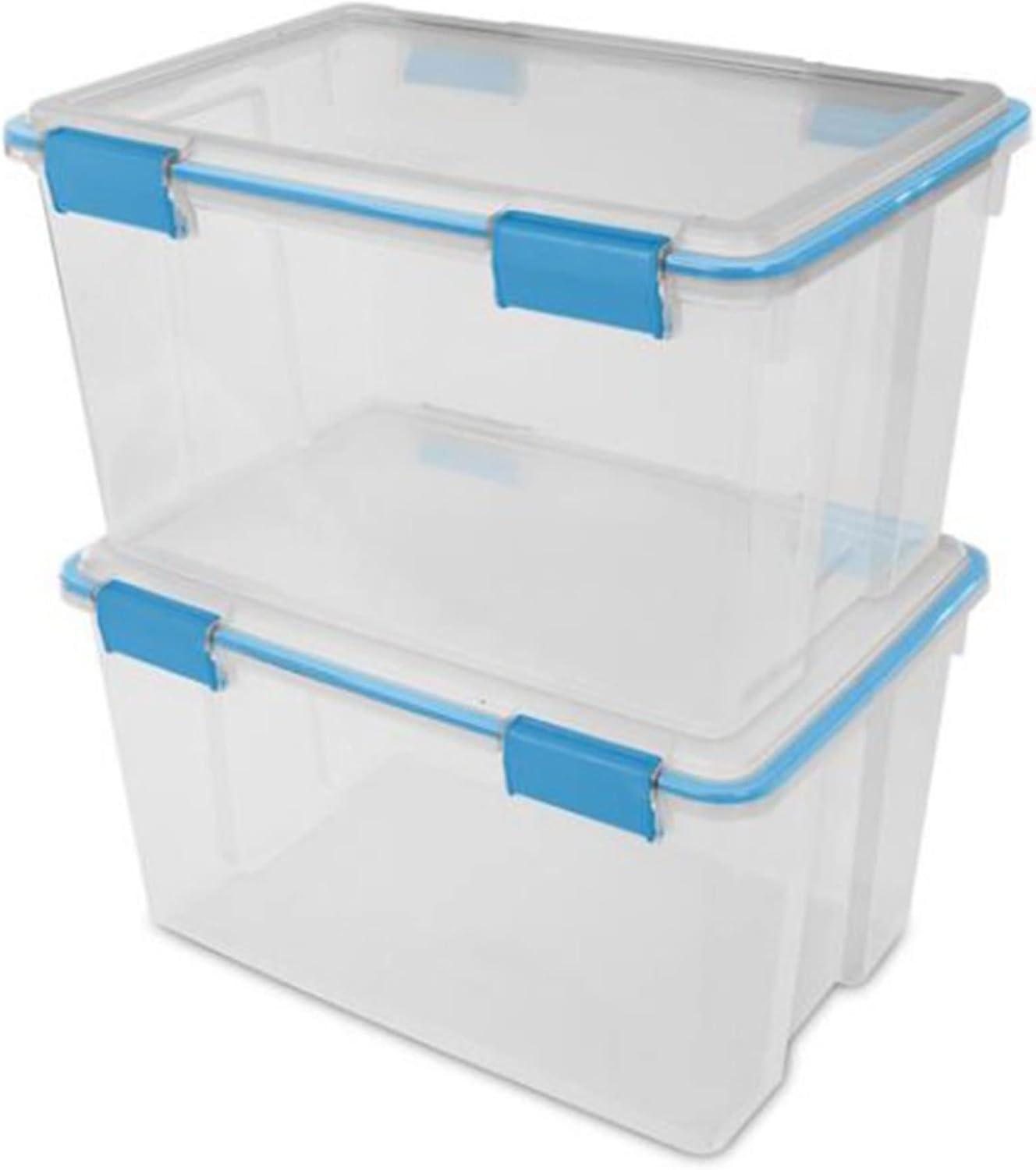 imageSterilite 54 Quart Clear Plastic Stackable Storage Container Box Bin with Air Tight Gasket Seal Latching Lid Long Term Organizing Solution 24 Pack