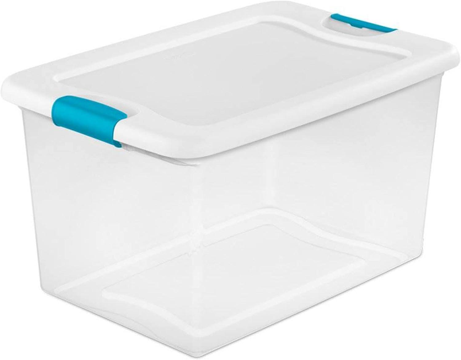 imageSterilite 6 Pack 64 Quart Latching Storage Tote Bin amp 4 Pack Deep Clip Box