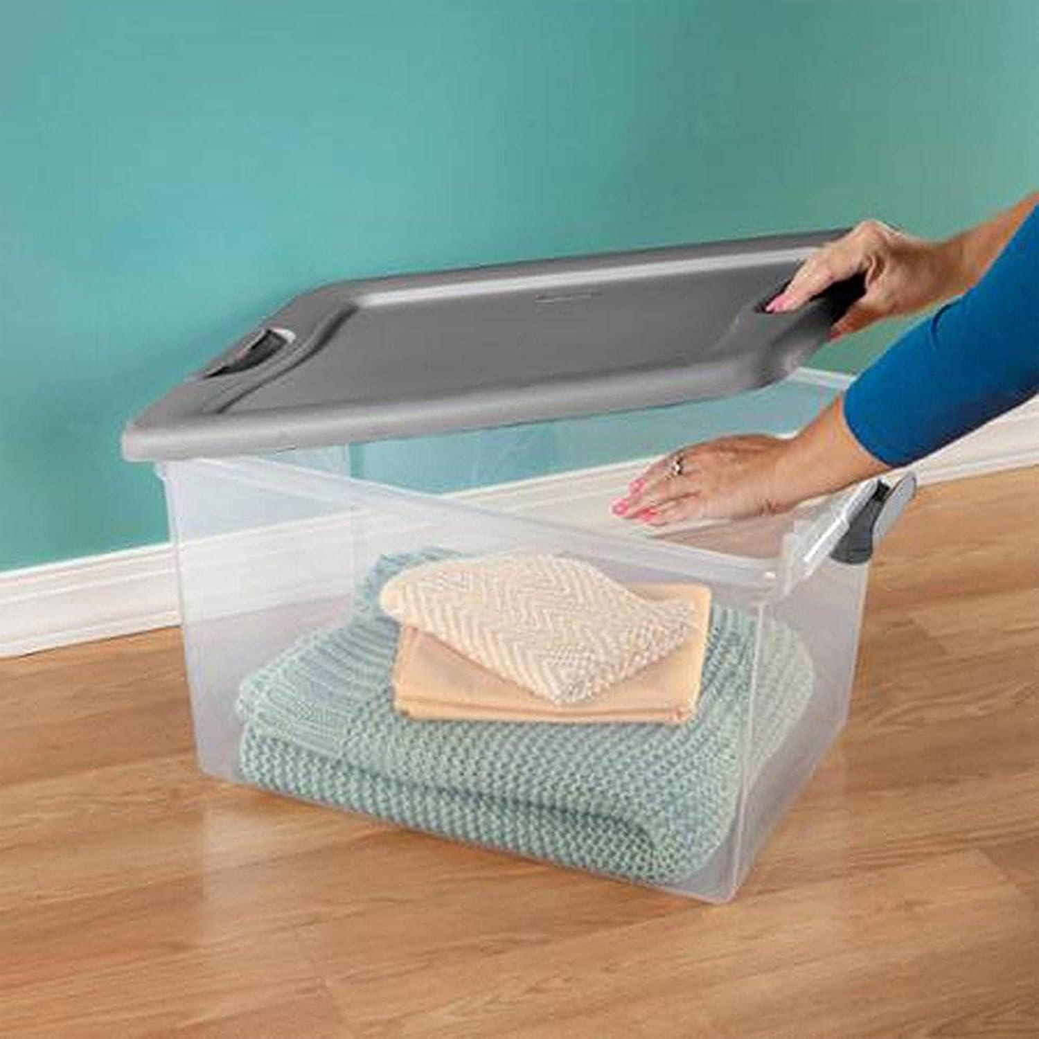imageSterilite 6 Pack 64 Quart Latching Storage Tote Bin amp 4 Pack Deep Clip Box