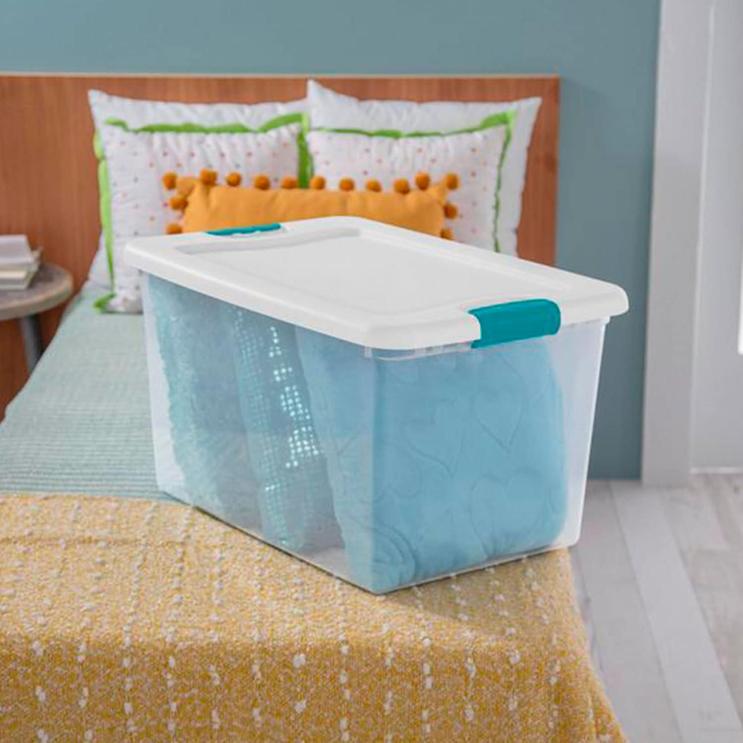 imageSterilite 64 Quart Clear Plastic Stackable Storage Container Bin Box Tote with White Latching Lid Organizing Solution for Home amp Classroom 48 Pack