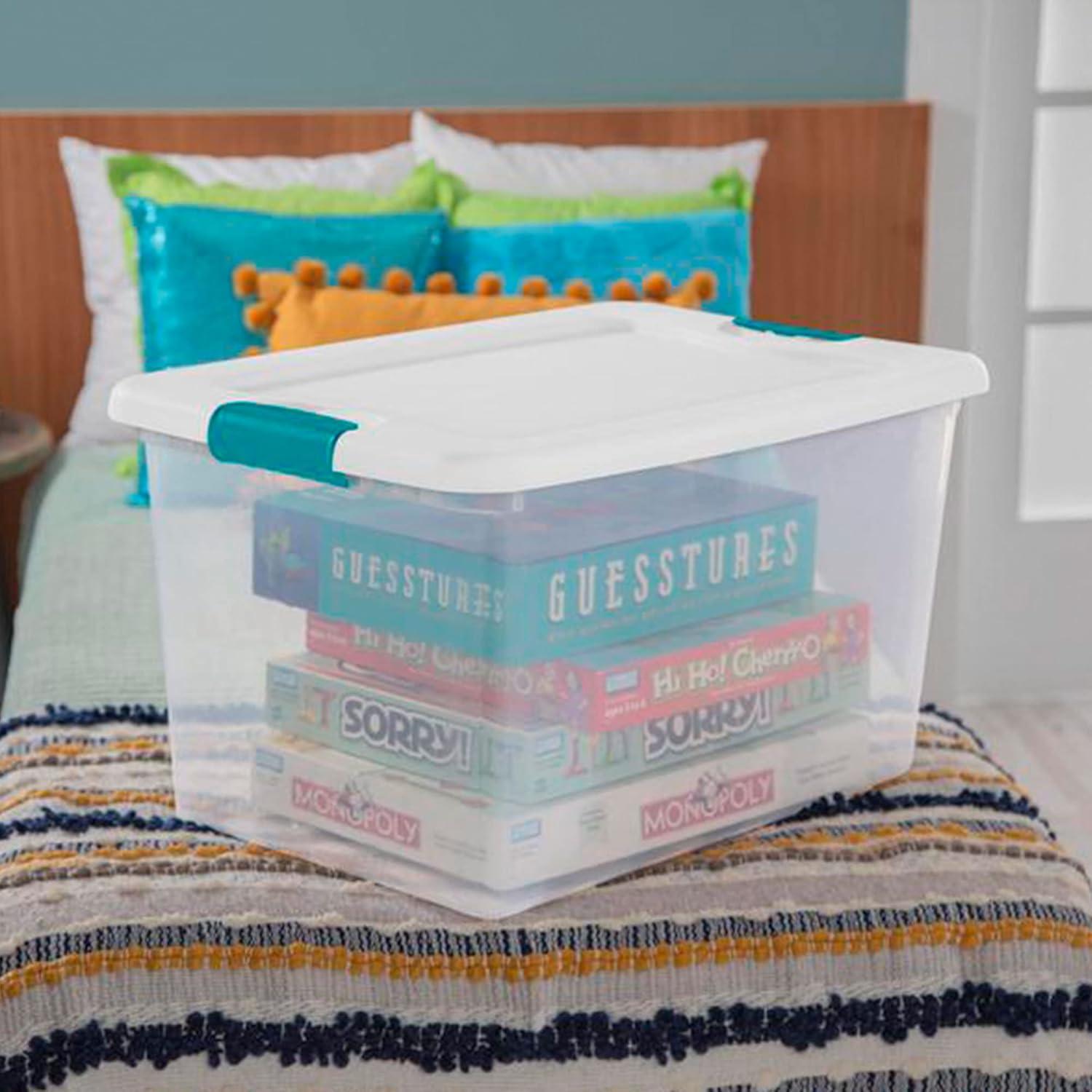 imageSterilite 64 Quart Clear Plastic Stackable Storage Container Bin Box Tote with White Latching Lid Organizing Solution for Home amp Classroom 48 Pack