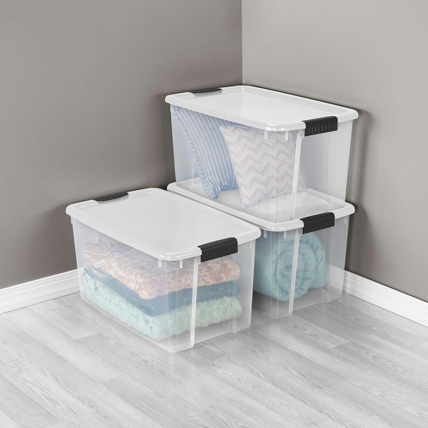 imageSterilite 8 Pack Ultra Storage Totes Lidded Plastic Containers 116 Qt and 70 Qt Clear