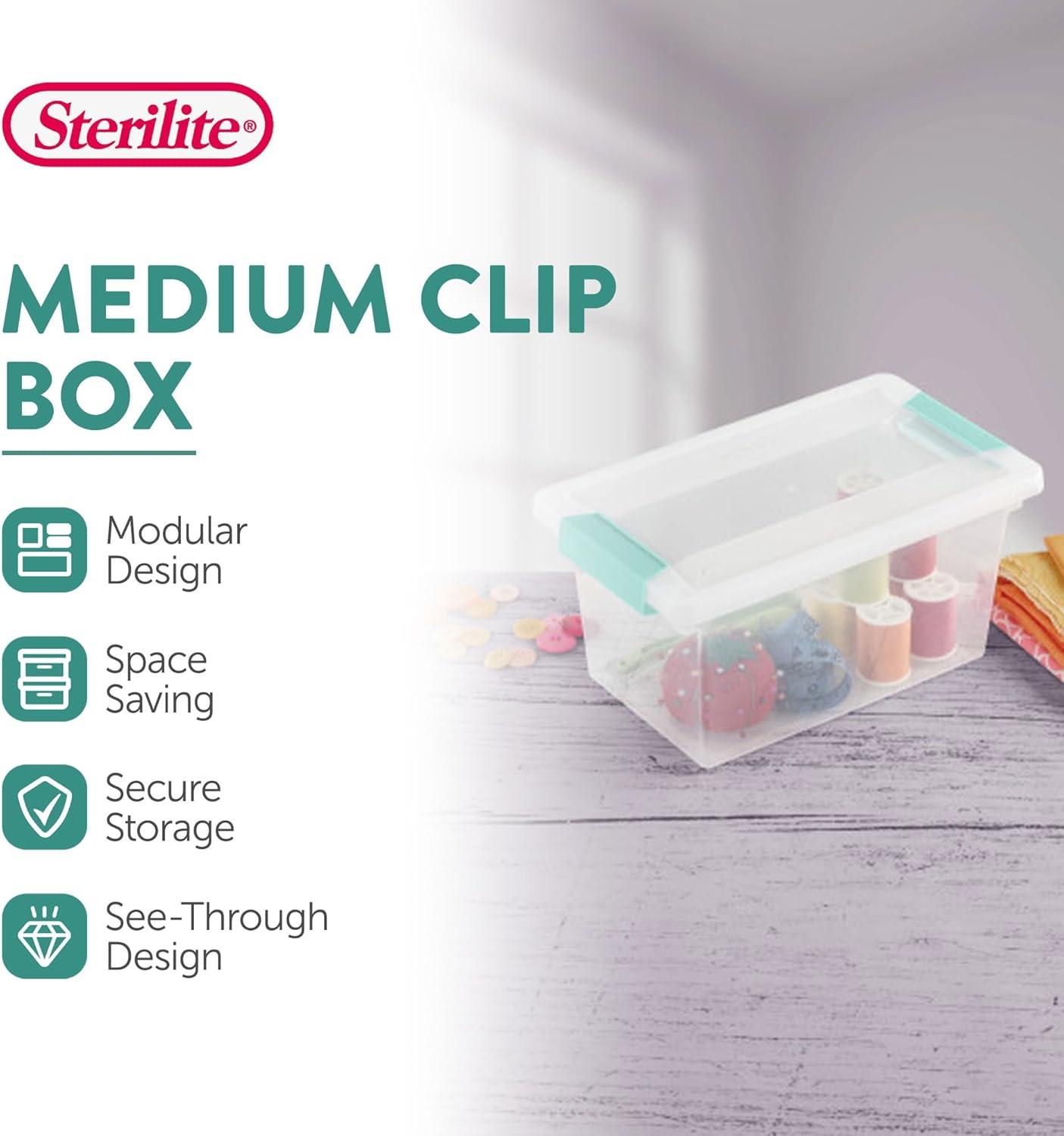 imageSterilite 8Pack Clip Box Stackable Clear Plastic Bins with Latching Lids Medium Writing Arts or Crafts Supplies Storage Containers for Home Office Classroom and Workshop Organization
