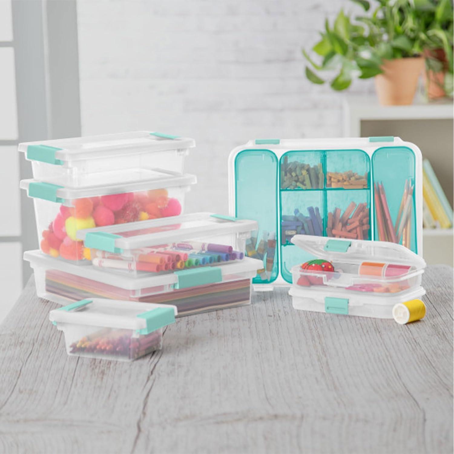 imageSterilite 8Pack Clip Box Stackable Clear Plastic Bins with Latching Lids Medium Writing Arts or Crafts Supplies Storage Containers for Home Office Classroom and Workshop Organization
