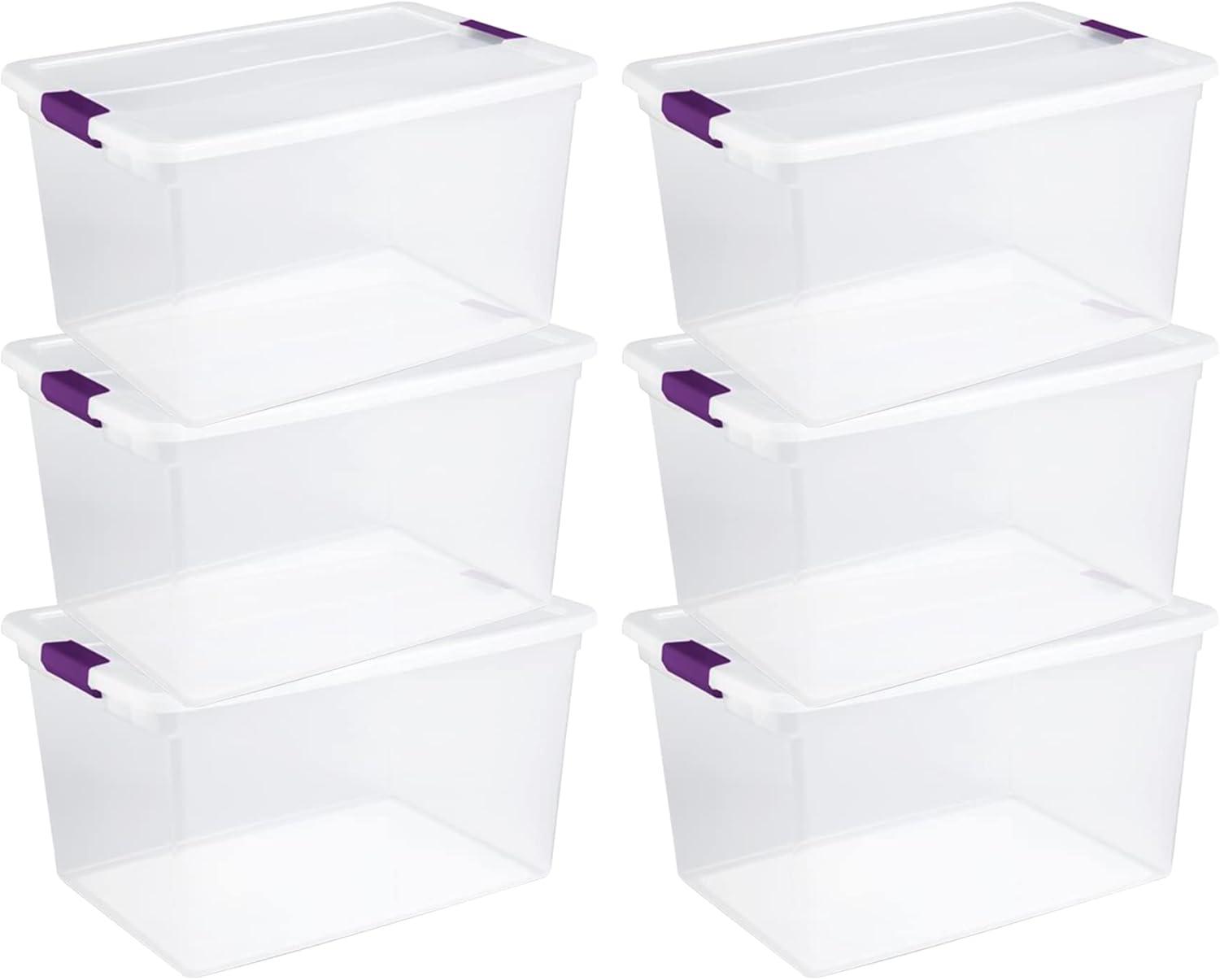 imageSterilite Clear Plastic Storage Totes 6 Pack 64 Quart and 6 Pack 66 Quart Bins with Lids