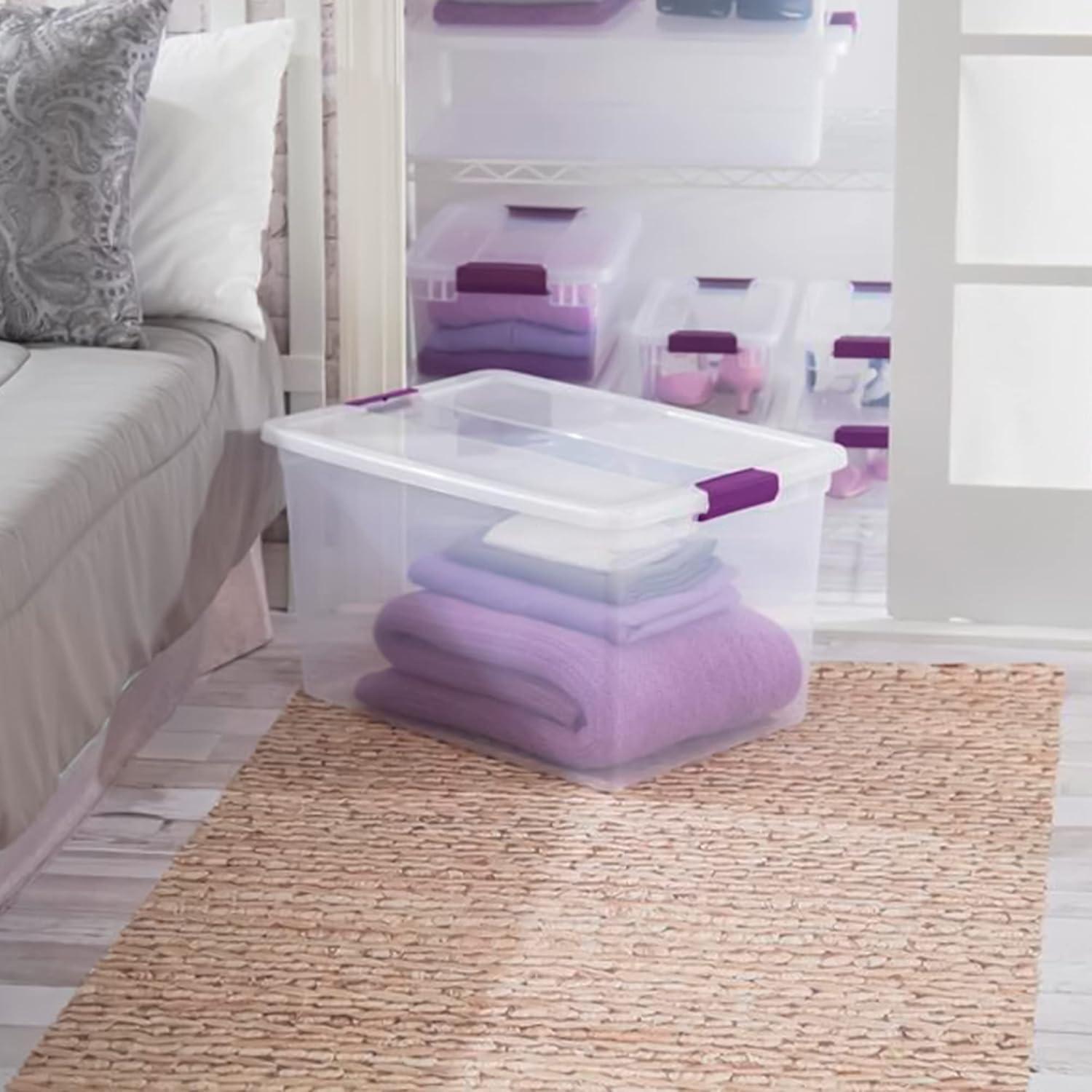 imageSterilite Clear Plastic Storage Totes 6 Pack 64 Quart and 6 Pack 66 Quart Bins with Lids