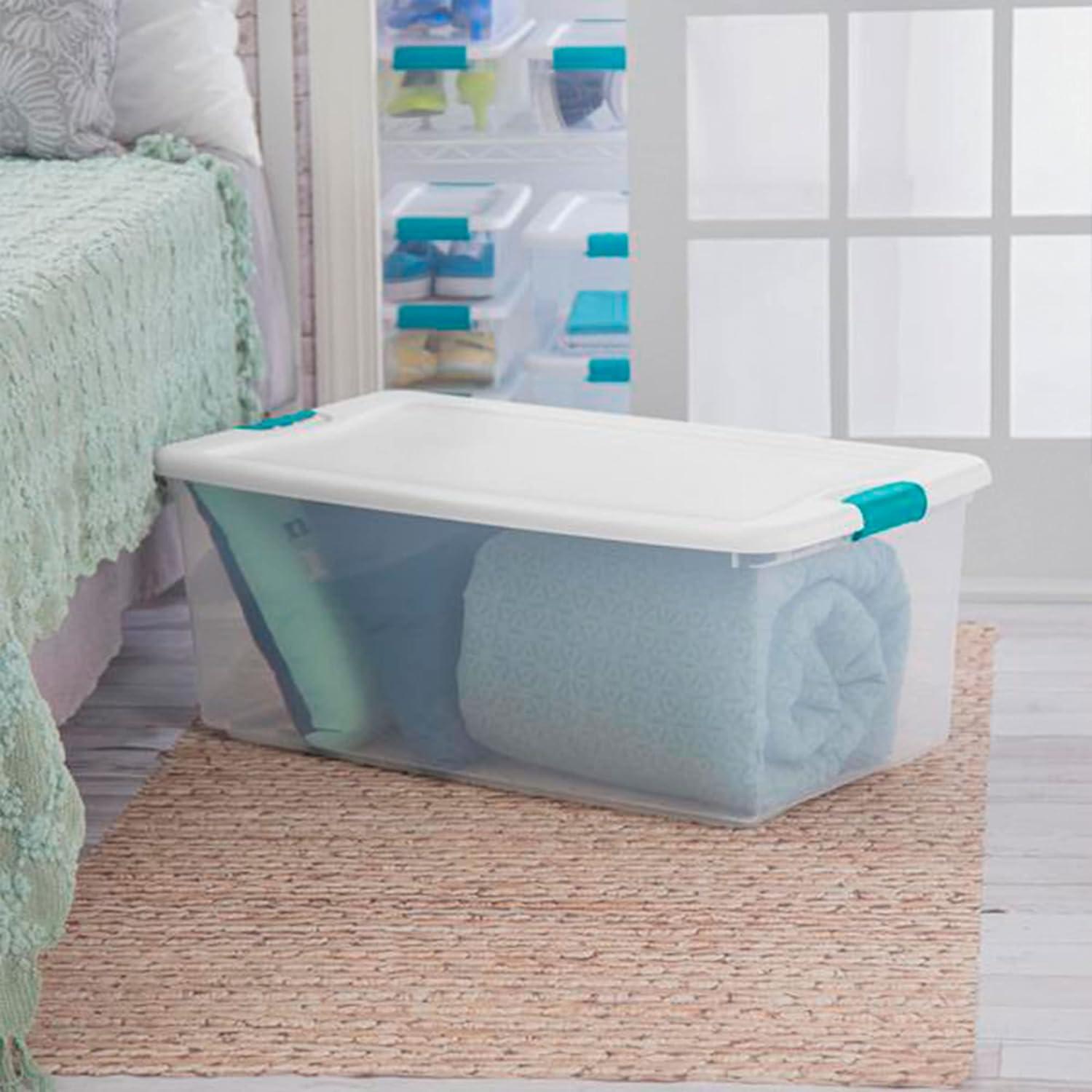 imageSterilite Storage System Solution with 106 Quart Clear Latching Storage Tote 4 Pack and 66 Quart Plastic Stackable Storage Tote 4 Pack