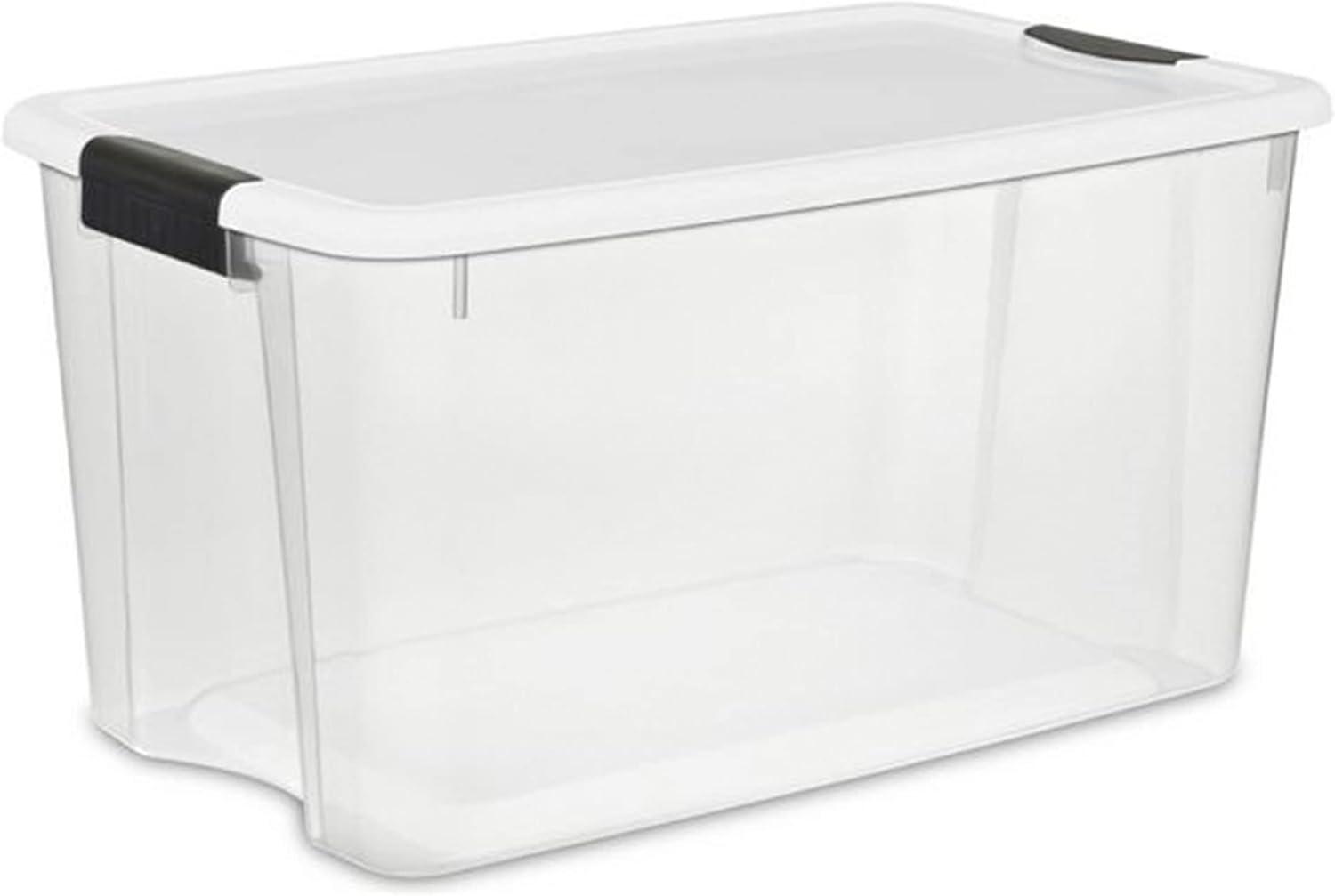 imageSterilite Storage System Solution with 106 Quart Clear Latching Storage Tote 4 Pack and 66 Quart Plastic Stackable Storage Tote 4 Pack