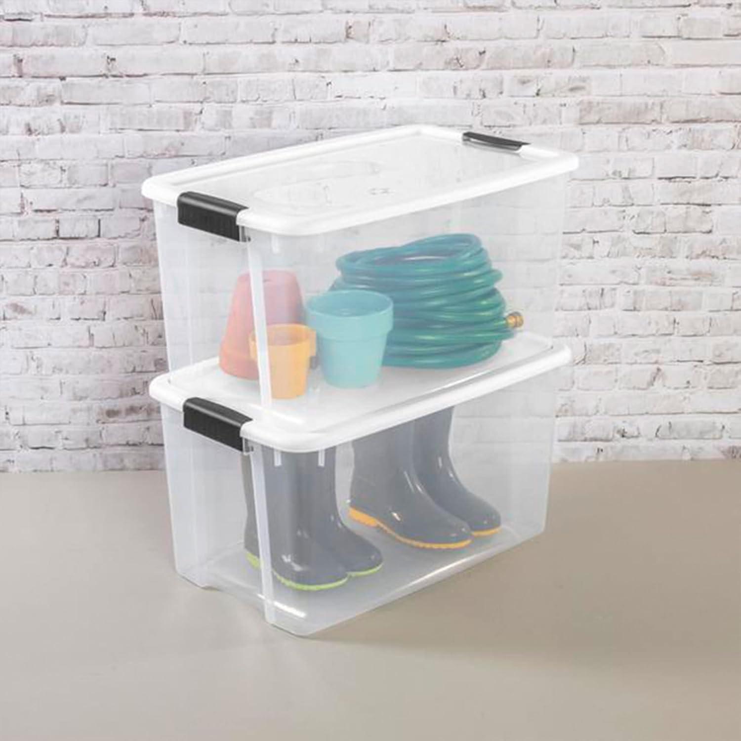 imageSterilite Storage System Solution with 106 Quart Clear Latching Storage Tote 4 Pack and 66 Quart Plastic Stackable Storage Tote 4 Pack