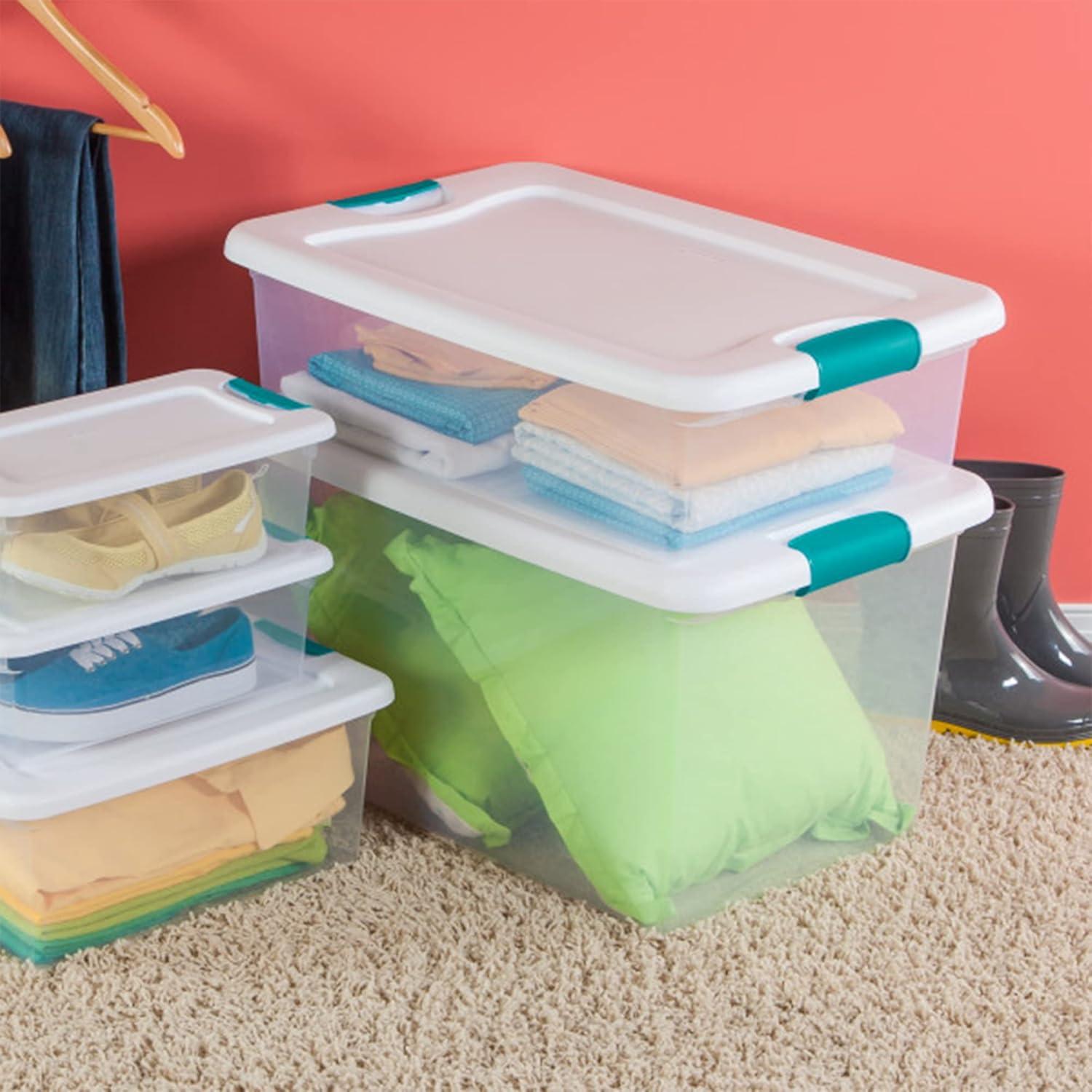 imageSterilite Storage System Solution with 32 Quart Clear Stackable Storage Box Organization Containers with White Latching Lid 30 Pack