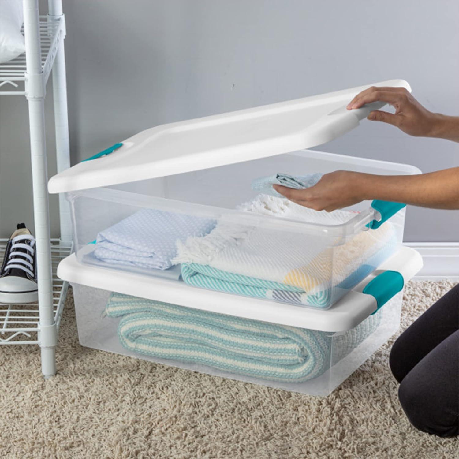 imageSterilite Storage System Solution with 32 Quart Clear Stackable Storage Box Organization Containers with White Latching Lid 7 Pack