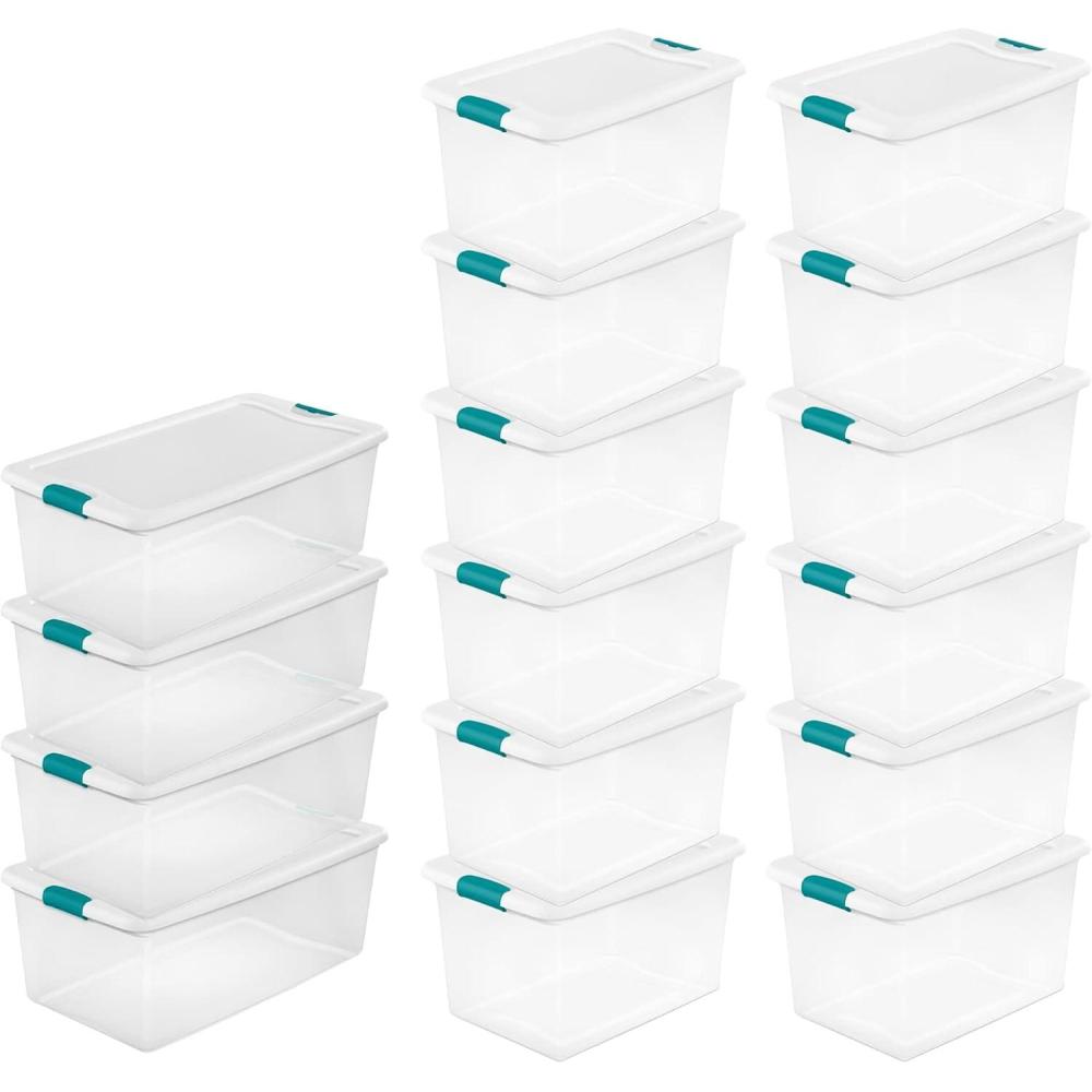 imageSterilite 106 Quart 4 Pack amp 64 Quart 12 Pack Latching Clear Plastic Storage Organizer Tote Tub Container Bin Box for Organization and Storage