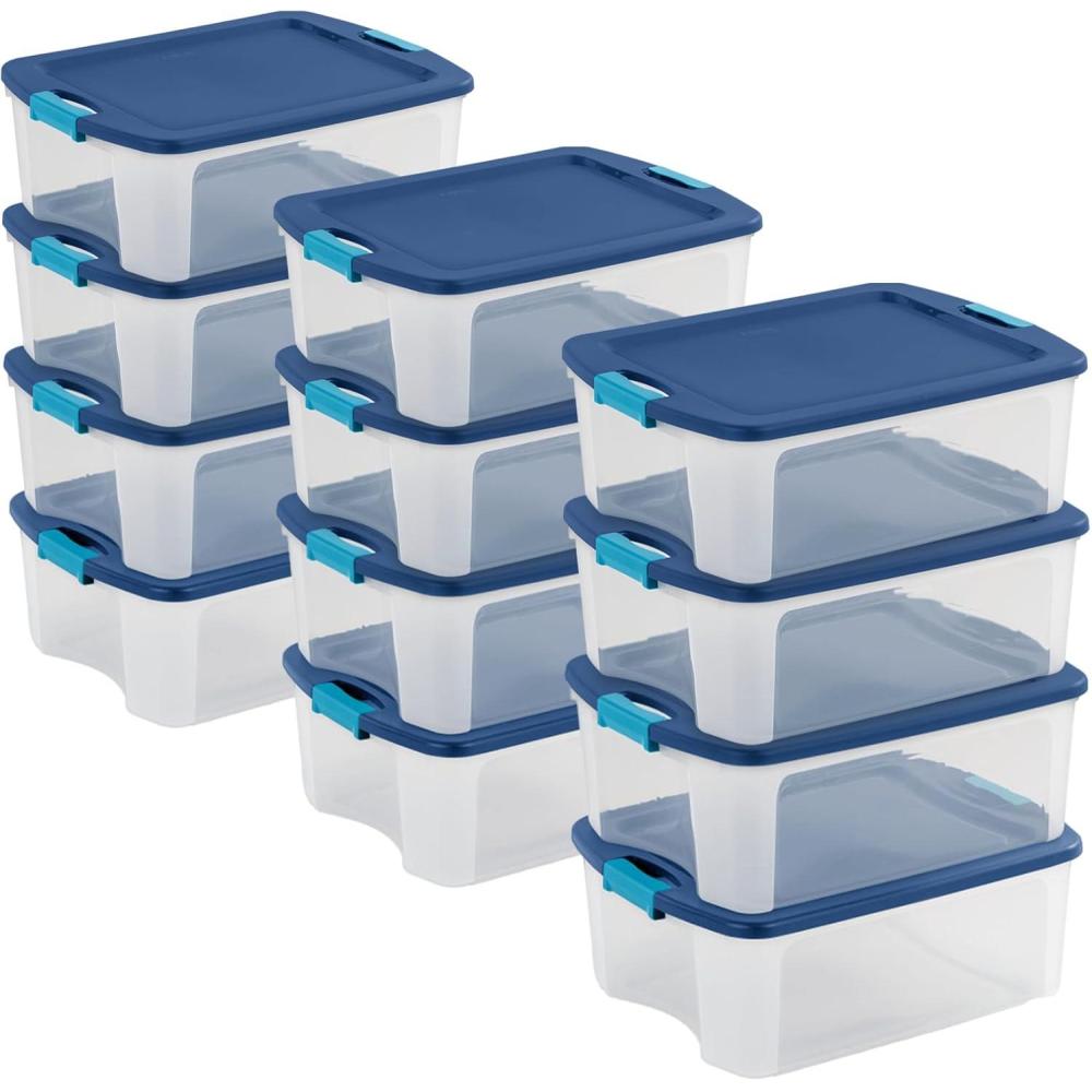imageSterilite 12Pack Latch and Carry Clear Plastic Storage Bins with Latching Lids and FullGrip Handles 12 Gallon12 Pack