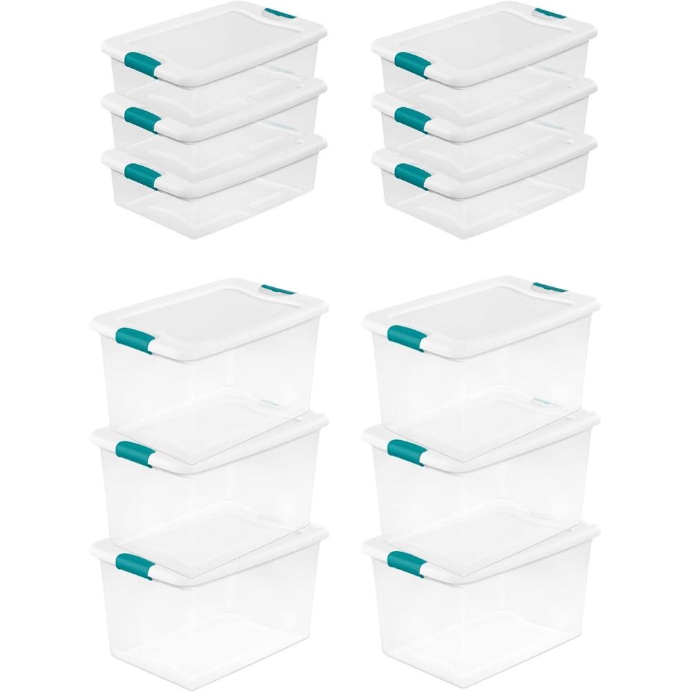 imageSterilite 12Pack Latching Box Clear Plastic Storage Bins with Lids 64 amp 32 Quart HeavyDuty Organizing Containers for Closet and Office64 Quart 12Boxes 32 Quart 12Boxes