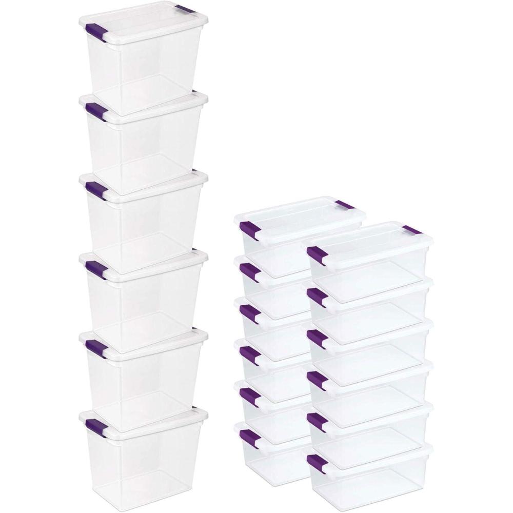 imageSterilite 27 Quart Clear Latch Lid Storage Container Tote 6 Pack and 15 Quart Clear Latch Lid Storage Container Tote 12 Pack for Home Organization