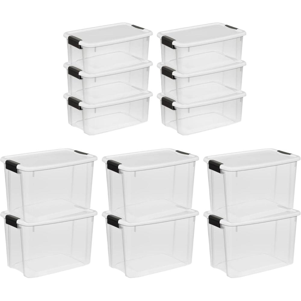 imageSterilite 30 Quart 6 Pack amp 18 Quart 6 Pack Clear Plastic Stackable Storage Container Bin Box Tote with White Latching Lid Organizing Solution