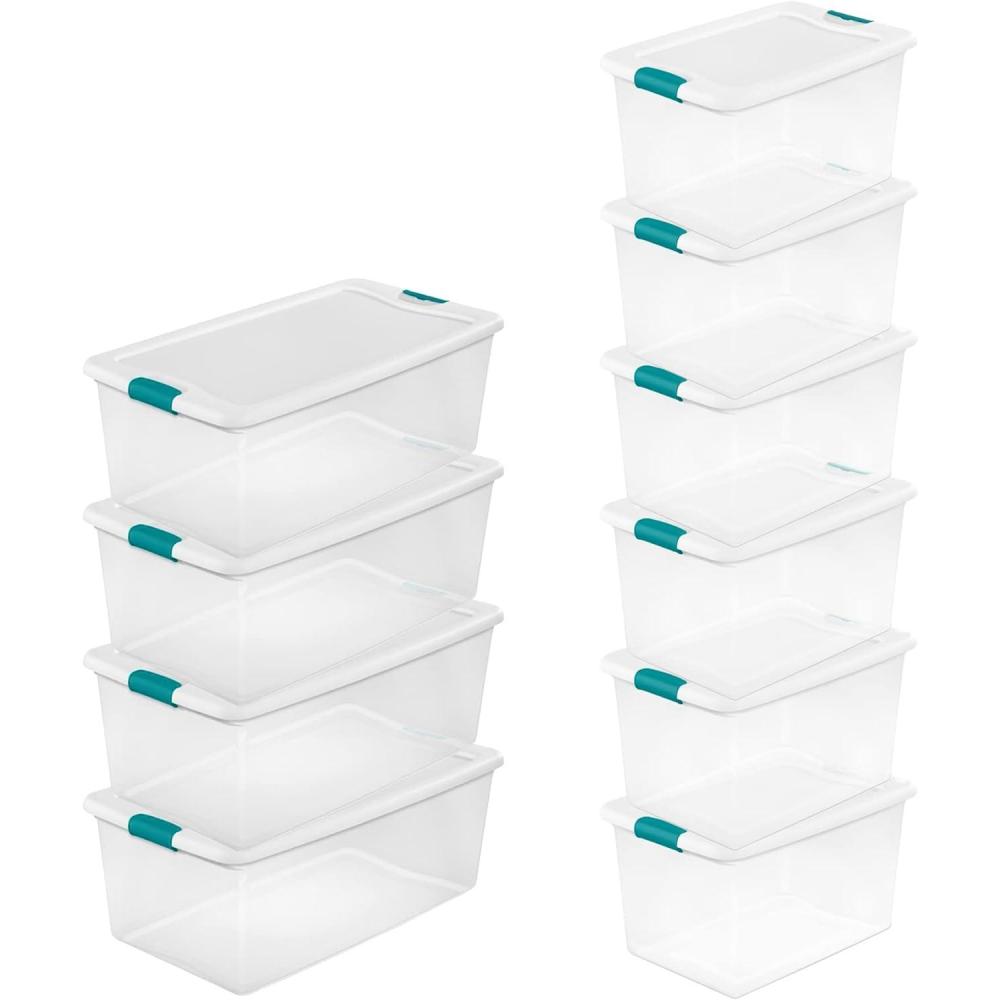 imageSterilite 4 and 6 Pack Latching Storage Bins Plastic Organizing Lidded Totes 106 Qt and 64 Qt