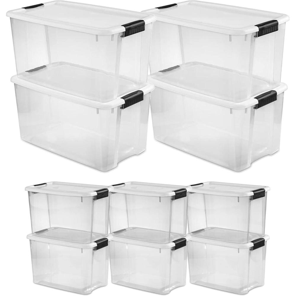 imageSterilite 4Pack 70 Quart amp 6Pack 30 Quart Ultra Latching Box Clear Plastic Storage Bins with Lids HeavyDuty Organizing Containers for Closet Bathroom and Office