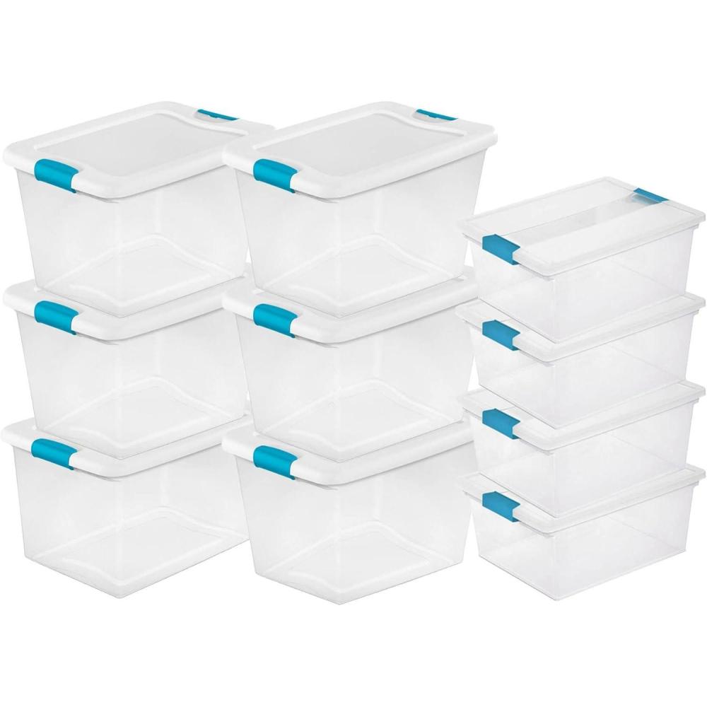 imageSterilite 6 Pack 64 Quart Latching Storage Tote Bin amp 4 Pack Deep Clip Box