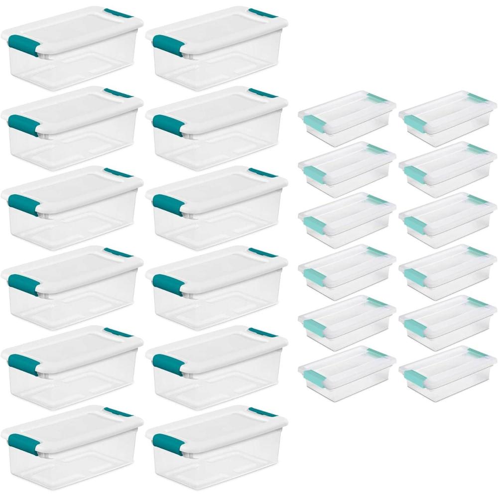 imageSterilite 6 Quart Clear Latch Lid Stackable Storage Box Tote 12 Pack and Small Clear Latch Lid File Clip Box 12 Pack for Household Organization