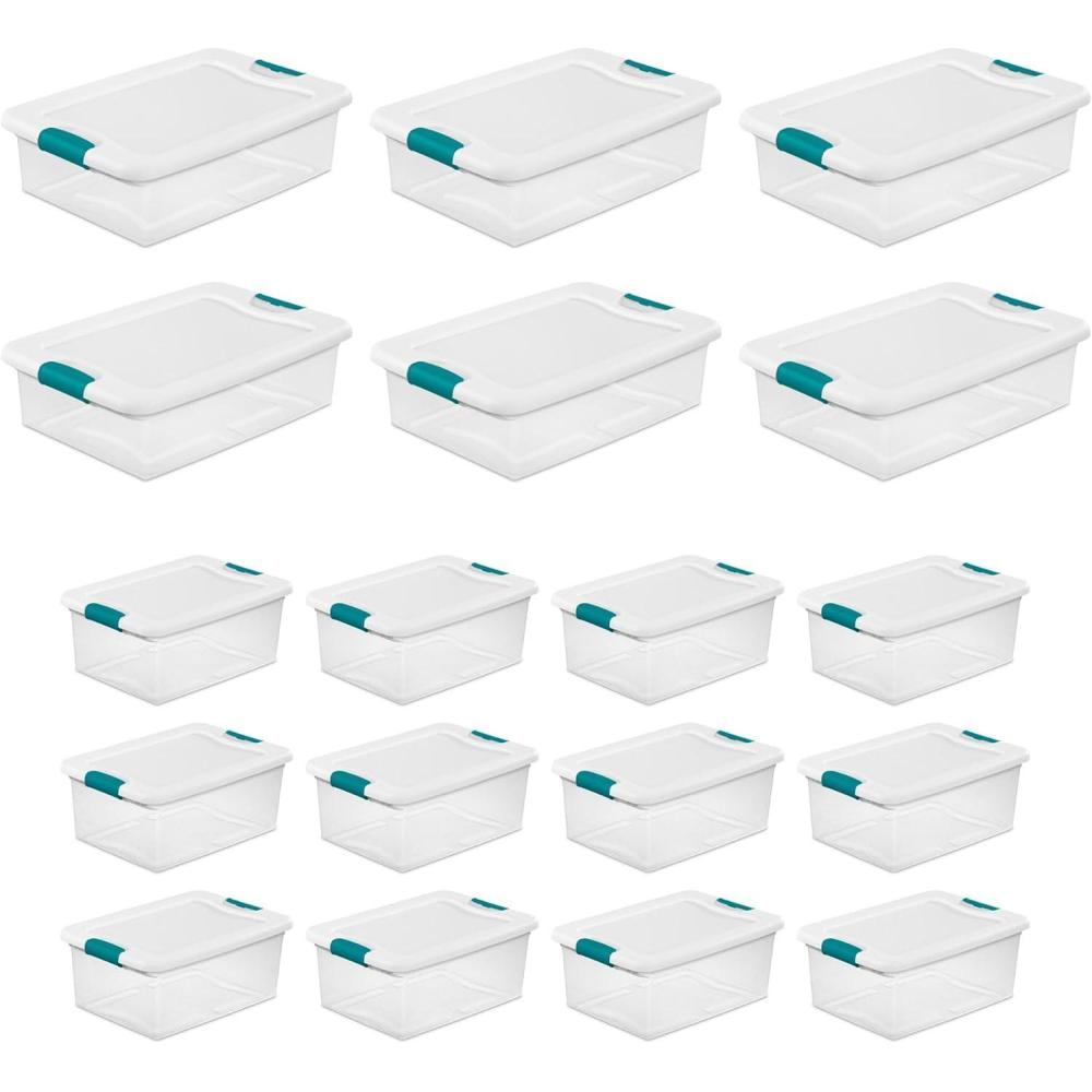 imageSterilite 6 Sets of 32Quart amp 12 Sets of 15Quart HeavyDuty Stackable Clear Latch Lid Storage Container Tote for Home Organization