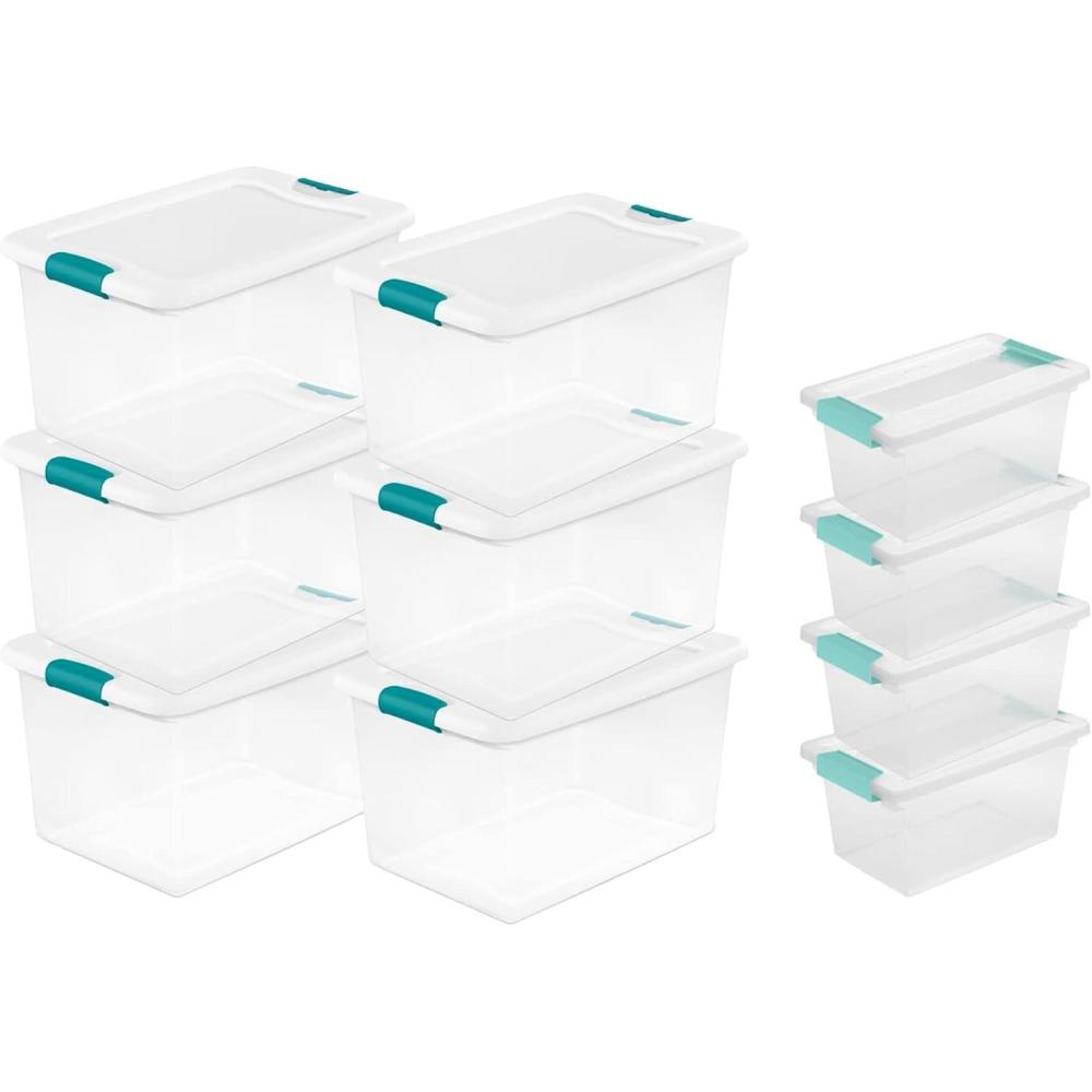 imageSterilite 64 Quart Latching Clear Plastic Storage Organizer Tote Container Bin Box 6 Pack and Medium Clip Boxes with Lids 4 Pack