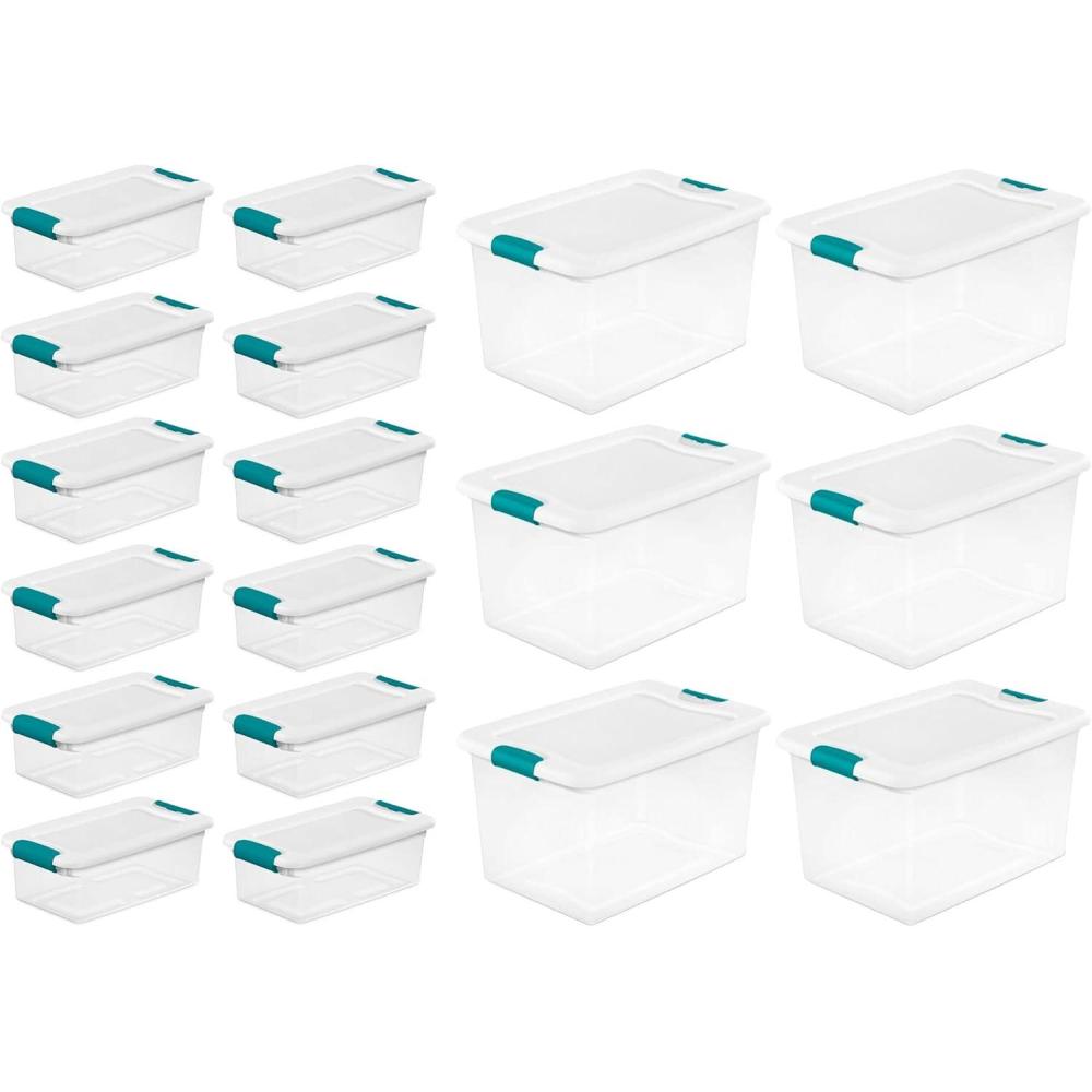 imageSterilite Clear 6 Quart Easy Latching Storage Box with White Lid 12 Pack and Clear 64 Quart Easy Latching Storage Box with White Lid 6 Pack