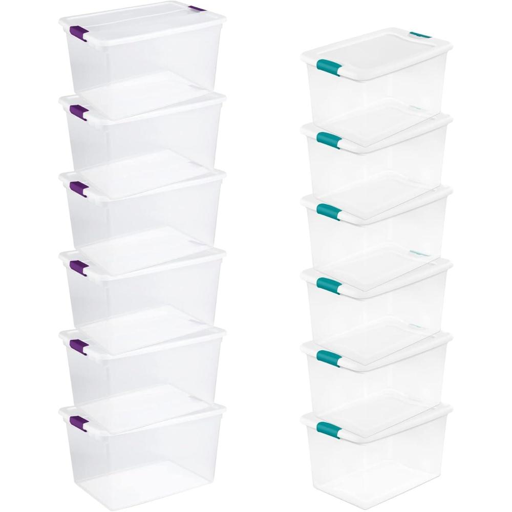 imageSterilite Clear Plastic Storage Totes 6 Pack 64 Quart and 6 Pack 66 Quart Bins with Lids