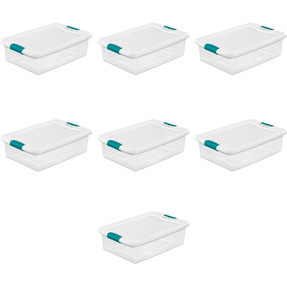 imageSterilite Storage System Solution with 32 Quart Clear Stackable Storage Box Organization Containers with White Latching Lid 7 Pack