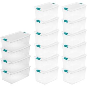 Sterilite 106 Quart (4 Pack) & 64 Quart (12 Pack) Latching Clear Plastic Storage Organizer Tote Tub Container Bin Box for Organization and Storage