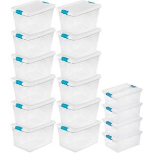 Sterilite 12 Pack Latching Box, 64 Quart Storage Totes & 4 Pack Deep Clip Container Bins