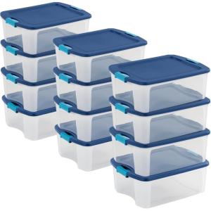 Sterilite 12-Pack Latch and Carry, Clear Plastic Storage Bins with Latching Lids and Full-Grip Handles, 12 Gallon(12 Pack)