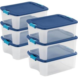 Sterilite 12-Pack Latch and Carry, Clear Plastic Storage Bins with Latching Lids and Full-Grip Handles, 12 Gallon(6 Pack)