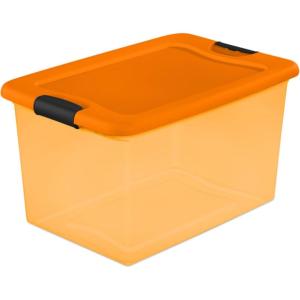 Sterilite 14973706 64 Quart Latching See-Through Plastic Stacking Storage Container Bin for Home Organization, Halloween Orange, 18 Pack(Orange)