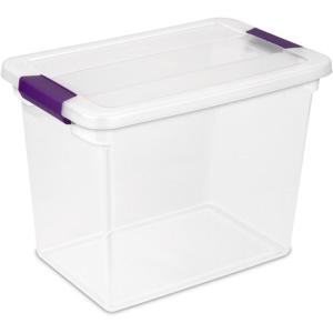 Sterilite 27 Qt ClearView Latch Storage Box Stackable Bin with Latching Lid, Plastic Container to Organize Clothes in Closet, Clear Base, Lid, 12-Pack