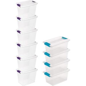 Sterilite 27 Quart Clear Latch Lid Stackable Storage Box Tote, 6 Pack, and Medium Clear Latch Lid File Clip Box, 4 Pack for Household Organization