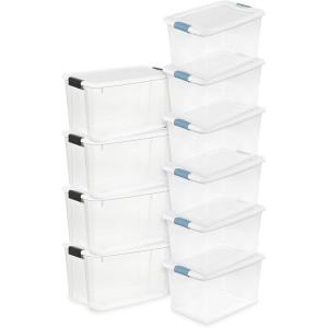 Sterilite 4-Pack Ultra Latch Storage Boxes and 6-Pack Latching Totes, 70 & 64 Quart, Clear – Heavy-Duty Organizing Containers for Closet, Bathroom, and Office