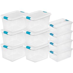 Sterilite 6 Pack 64 Quart Latching Storage Tote Bin & 4 Pack Deep Clip Box