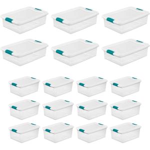 Sterilite 6 Sets of 32-Quart & 12 Sets of 15-Quart Heavy-Duty Stackable Clear Latch Lid Storage Container Tote for Home Organization